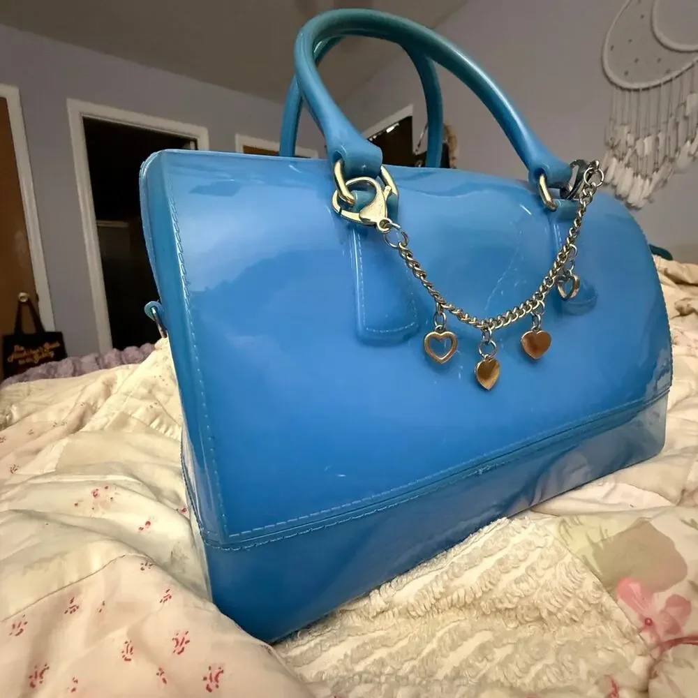 Turquoise Vintage Candy Jelly Bowling Boston Top Handbag